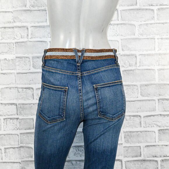 Veronica Beard Kate Skinny High Rise Jeans Metallic waist blue Nantucket 28/6 - Picture 13 of 13